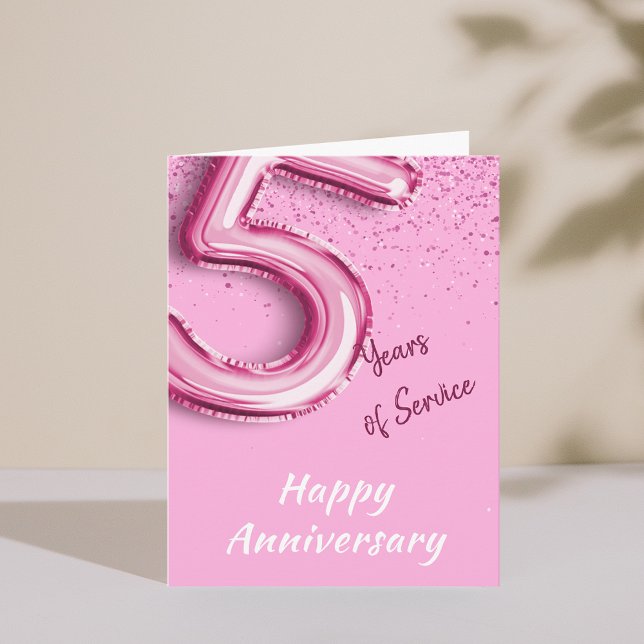 Aniversario del empleado 5 años Tarjeta de plegado (Employee Anniversary 5 Years PinkBalloon Fold Card)
