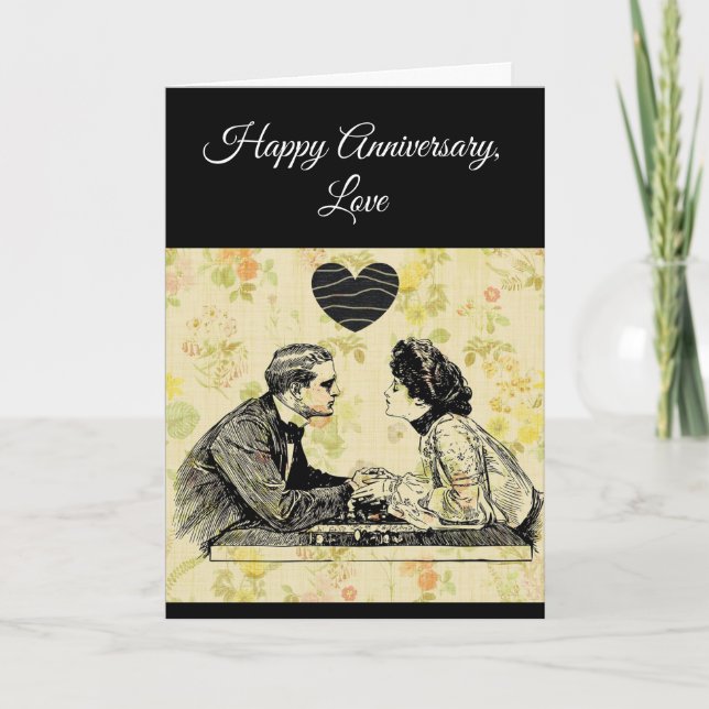 Aniversario feliz Amor Vintage tarjeta de pareja (Anverso)