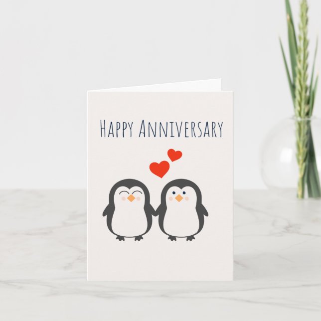 Aniversario feliz - Cute tarjeta de pareja pingüin (Anverso)