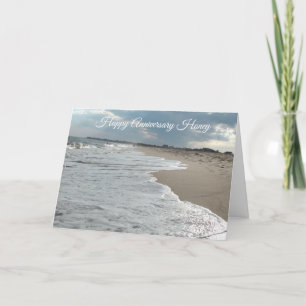 Aniversario feliz de la tarjeta de olas del océano