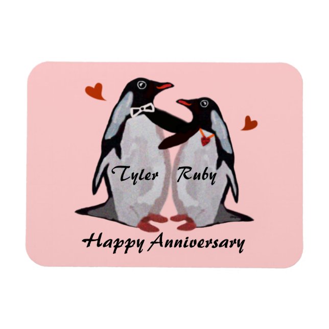 Aniversario feliz de pingüino amor premium imán (Horizontal)