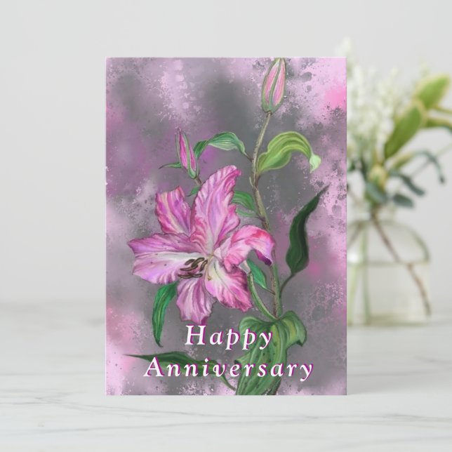 Aniversario feliz - Flor lirio morado (Anverso de pie)