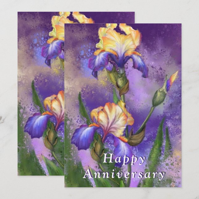 Aniversario Feliz - Hermosa Flor Iris (Anverso / Reverso)