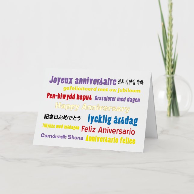 Aniversario feliz muchos idiomas (Anverso)