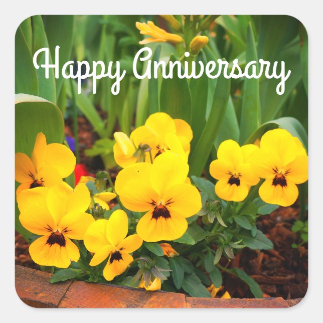 Aniversario feliz Pansy amarillo #1 Pegatinas (Anverso)