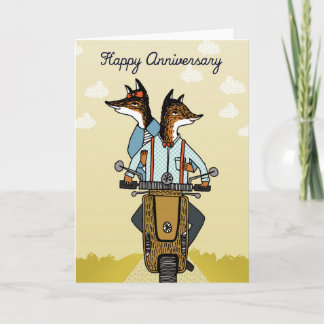 Aniversario feliz - zorros en amor - tarjeta del
