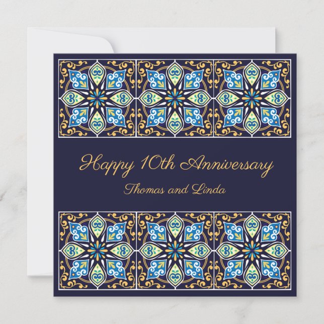 Aniversario personalizable azul Azulejos (Anverso)