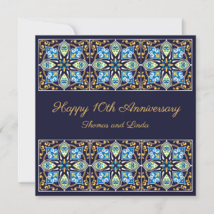 Aniversario personalizable azul Azulejos