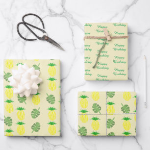 Aniversario tropical de la piña y hojas de palma