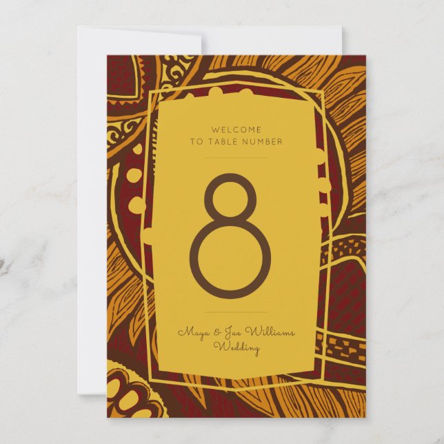 Ankara Maroon Gold número de mesa de flores (Anverso)