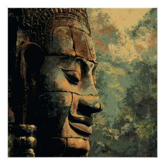 Ankor Thom Camboya Antigua Jungla Estatua Póster