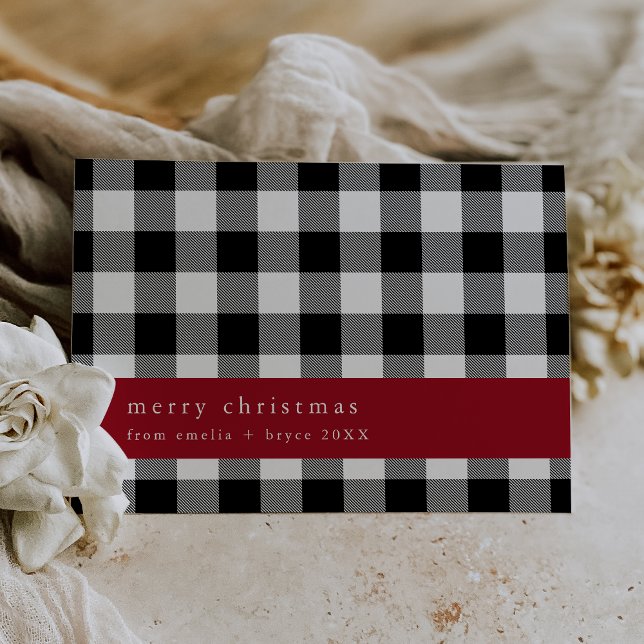 ANNA Black Plaid Farmhouse Family Feliz Navidad (ANNA Black Plaid Farmhouse Family Merry Christmas Holiday Card)