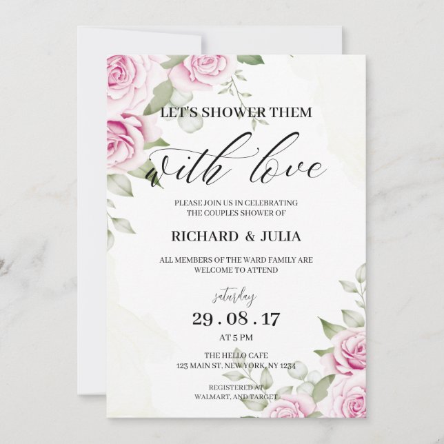 ANNA Vamos a duchar la invitación / acuarela, rosa (Anverso)