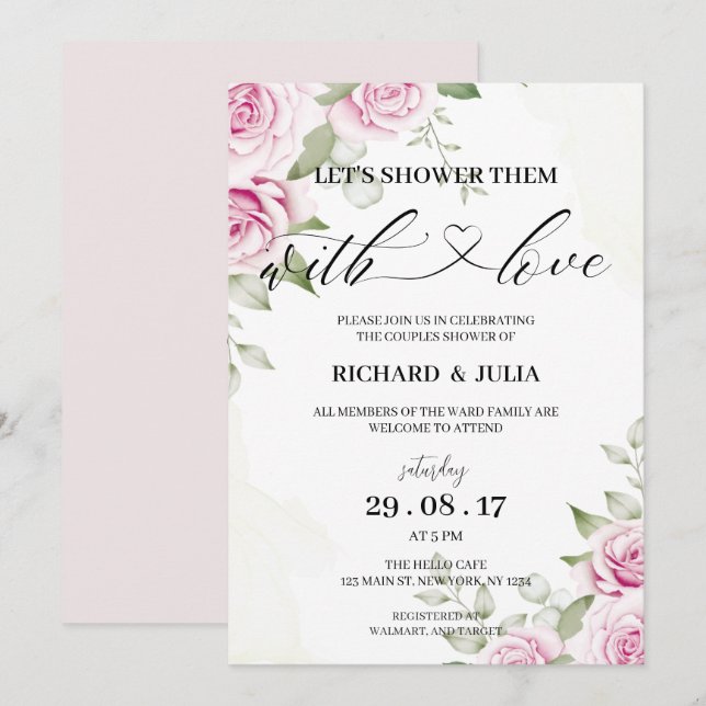 ANNA Vamos a duchar la invitación / acuarela, rosa (Anverso / Reverso)