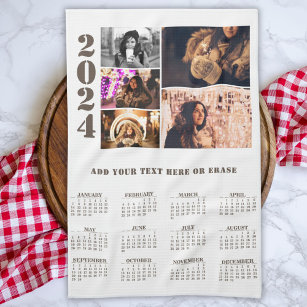 Año 2024 Calendario 5 toalla de cocina de Collage 
