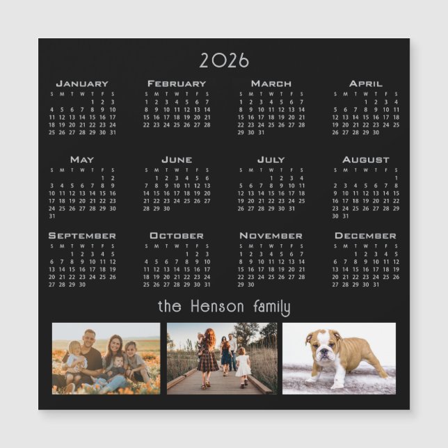 Año 2026 Calendario 3 Imán de Collage de fotos fam (Anverso)