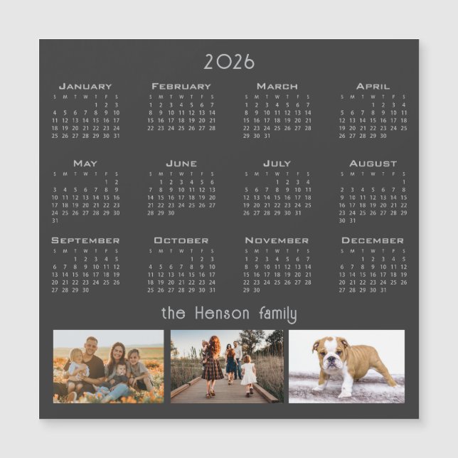 Año 2026 Calendario 3 Imán de Collage de fotos fam (Anverso)