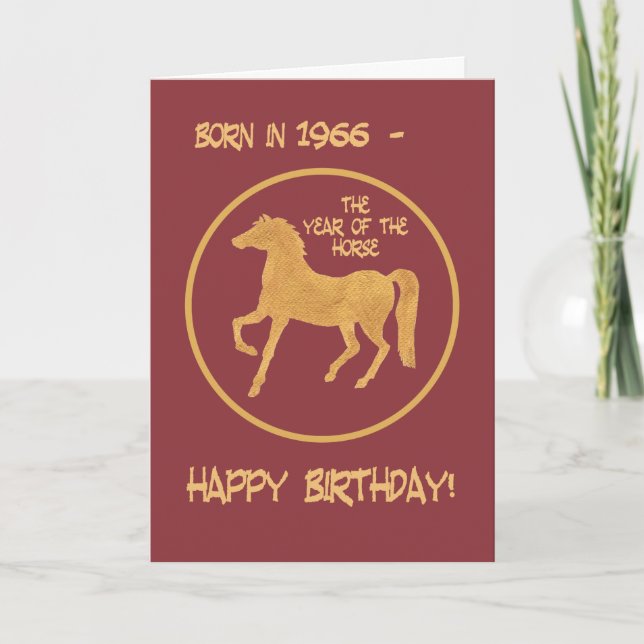 Año chino de la tarjeta de cumpleaños del caballo, (Anverso)