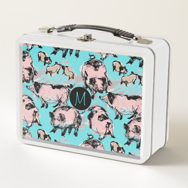 Año chino del cerdo 2019 Almuerzo azul monograma o (Anverso)