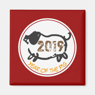 Año chino del imán cuadrado del cerdo 2019