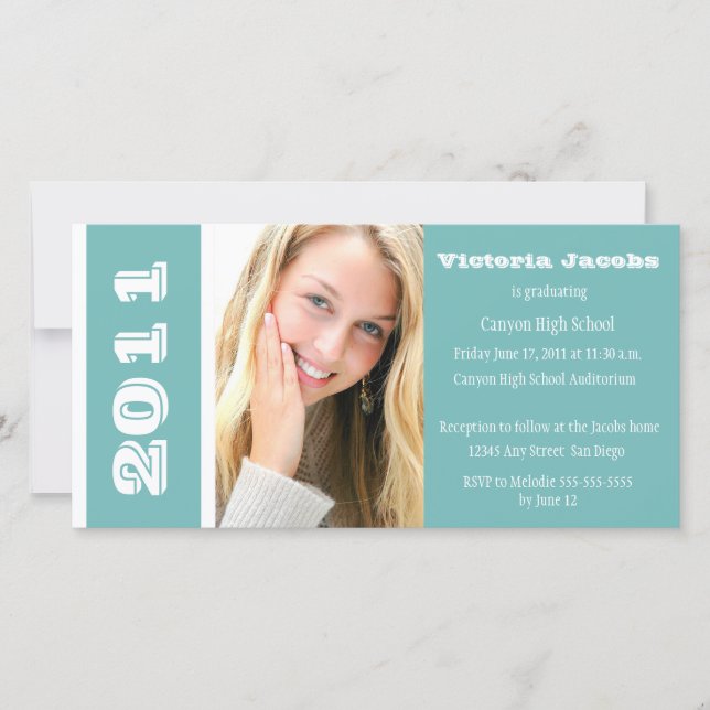 Año de graduación Invitación-verde marino (Anverso)