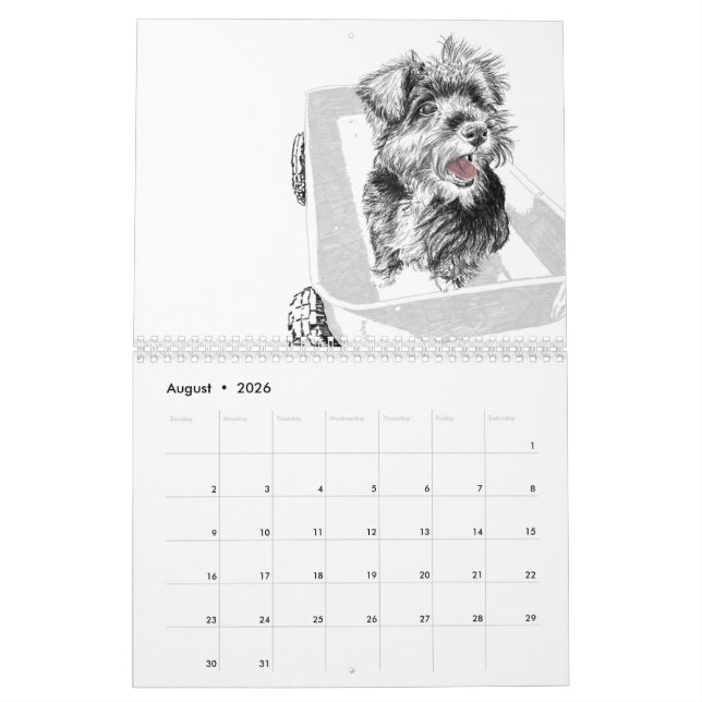 Año del calendario del perro dibujos de perros (Aug 2026)