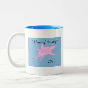 Año del cerdo, varas de cerdo volando, tazas