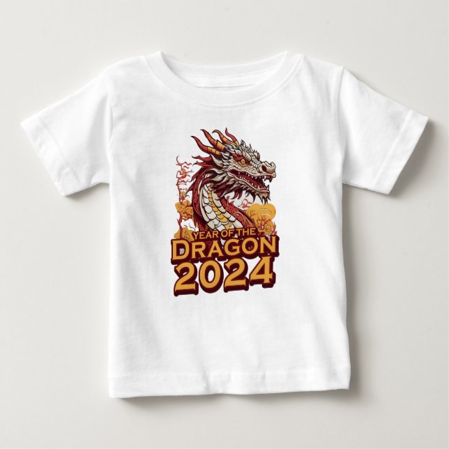 Año del dragón 2024 bebé Camisetas blancos, Dragón (Anverso)
