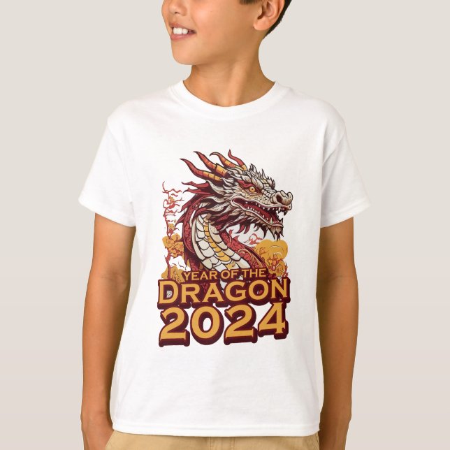 Año del dragón 2024 Camisa blanca del niño, Dragón (Anverso)