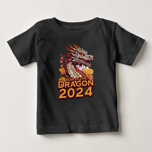 Año del dragón 2024 camiseta negra de bebé, Dragon (Anverso)