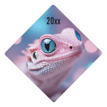 Año del pequeño lagarto rosa lindo con ojos azules
