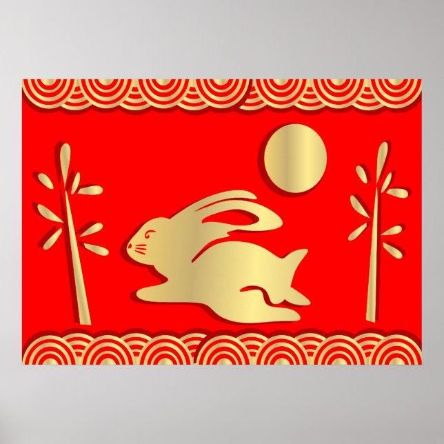 Año Dorado de la impresión del Poster de conejo (Frente)