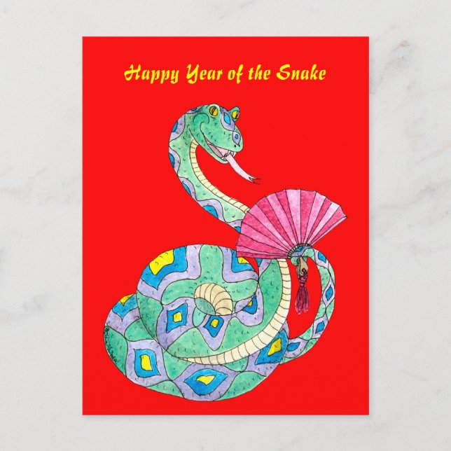 Año feliz del rojo de la serpiente - postal (Anverso)