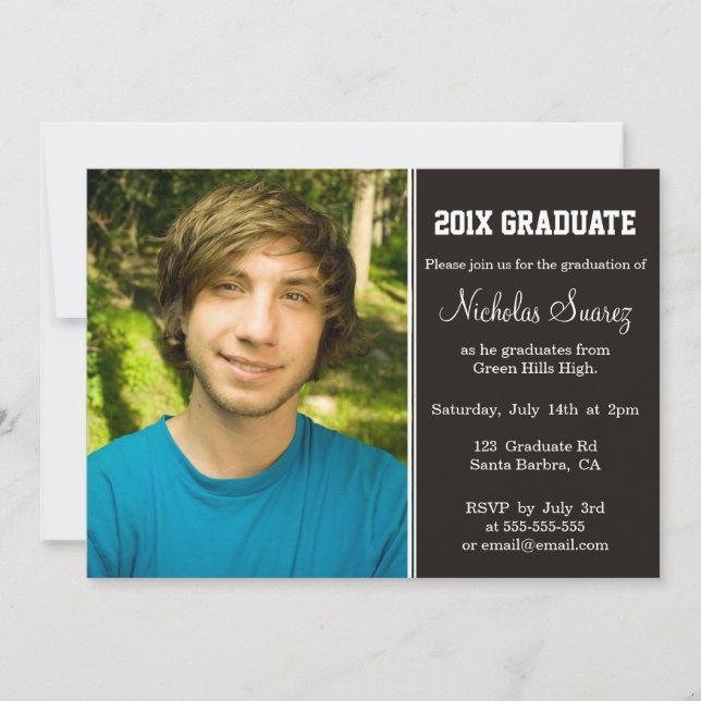 Año negro clásico y invitación graduada de la foto (Anverso)