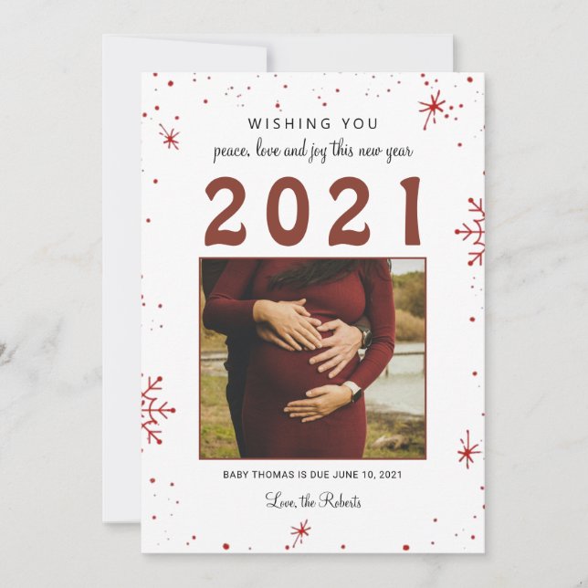 año nuevo 2021 bebé invitación copo de nieve lindo (Anverso)