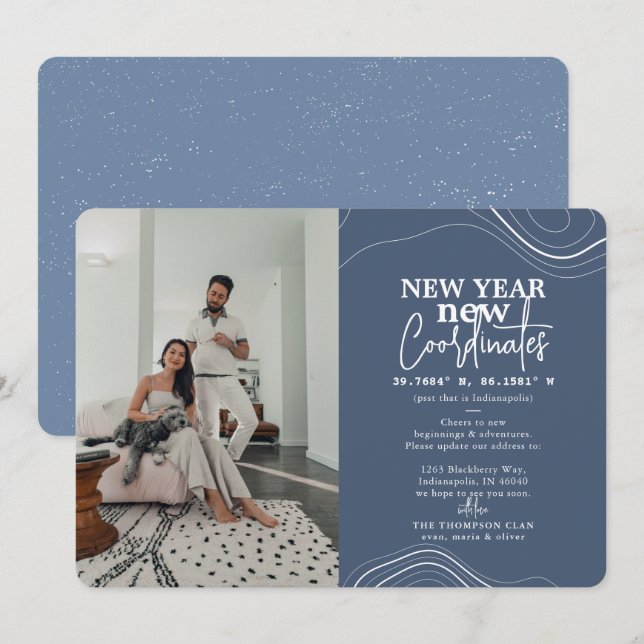 Año Nuevo coordina la Invitación Pic Blue Moving (Anverso / Reverso)