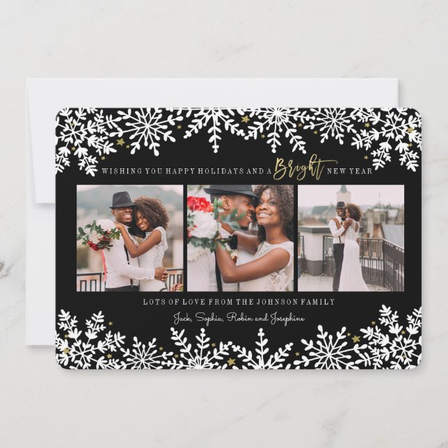 Año Nuevo | Copos de nieve | 3 Tarjeta de fotos (Anverso)