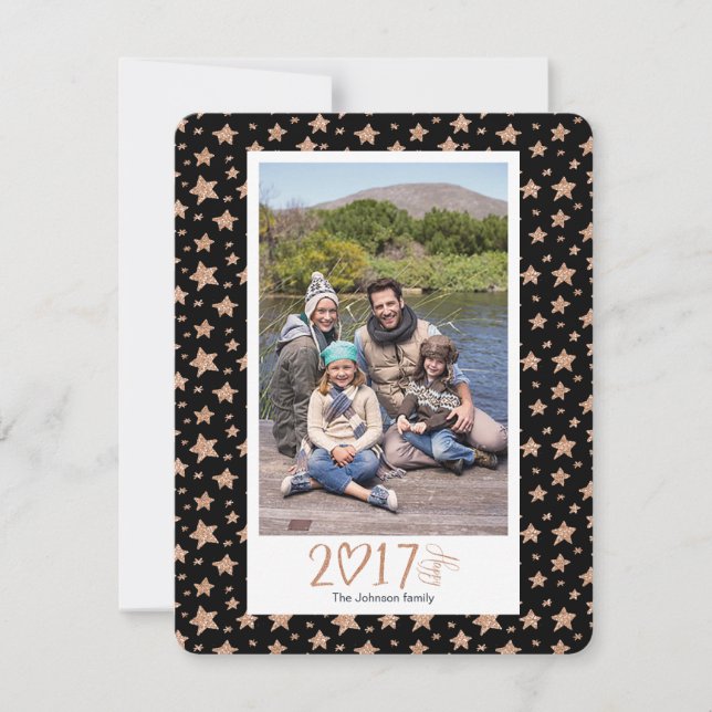 Año Nuevo| Estrellas de oro Rosa| Tarjeta fotográf (Anverso)