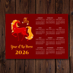 Año Nuevo Lunar Chino Caballo 2026 Calendario Imán