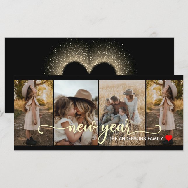 Año Nuevo | Negro de oro | 4 Tarjeta fotográfica (Anverso / Reverso)