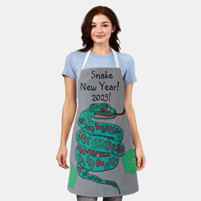 ¡Año Nuevo Snake 2025! Delantal con impresión comp (Gastado)