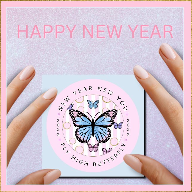 Año Nuevo Volando Mariposa Alta - Tarjeta Magnétic (Say Happy New Year with this Pretty Magnetic Card for the Fridge. )