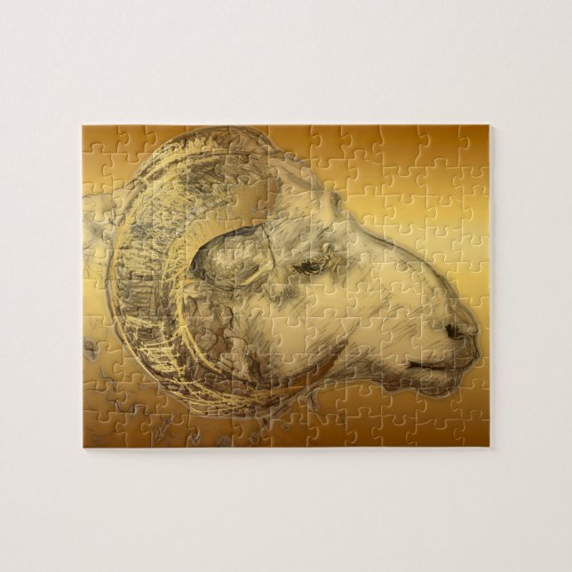 Año Ram Dorado Rompecabezas de Aries Zodiaco Chino (Horizontal)