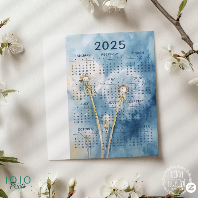 Antecedentes de Dandelion vintage de 2025 (Calendar 2025 Dandelion Flower Background)