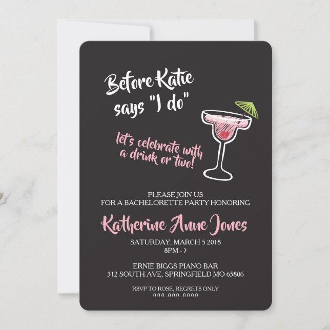 Antes de hacer Invitación a bebidas de soltera (Anverso)