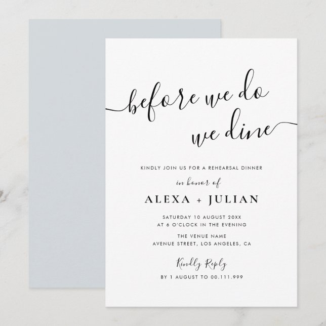 antes de hacer la invitación a la cena de ensayo (Anverso / Reverso)