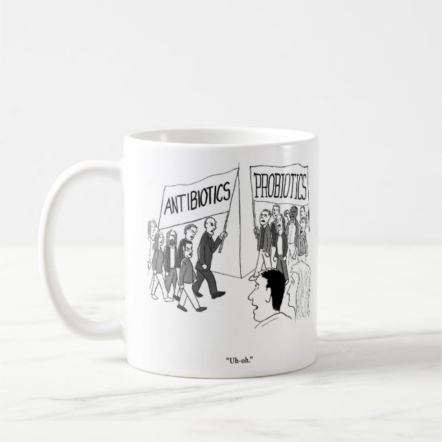 Antibióticos frente a probióticos tazas de café (Izquierda)