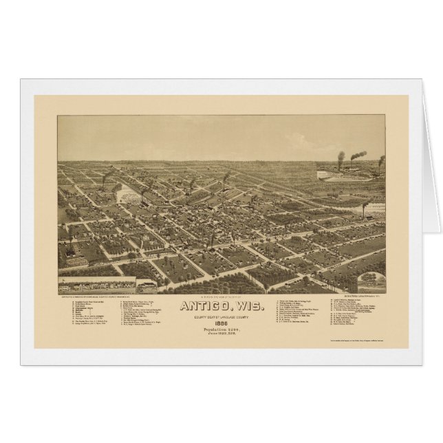 Antigo, mapa panorámico de los WI - 1886 (Anverso (Horizontal))