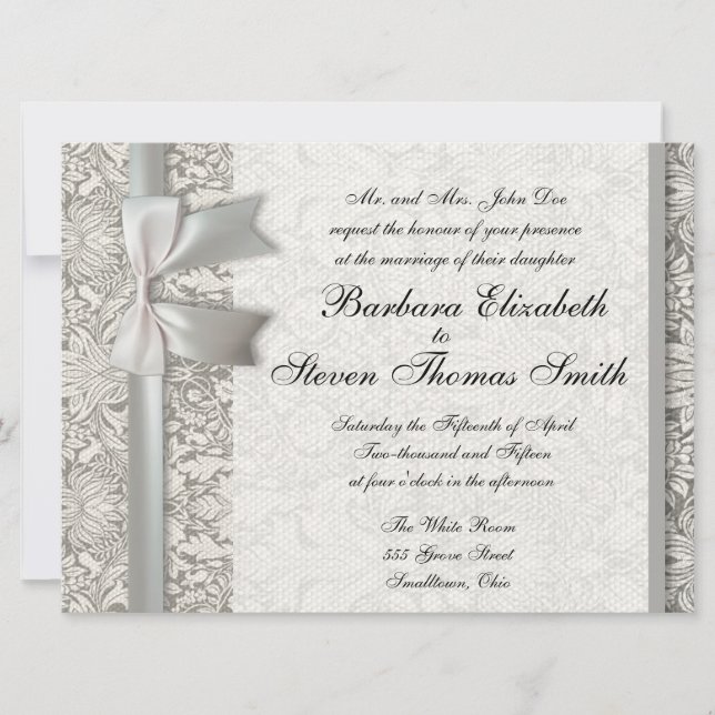 Antigua Invitación de Boda Hermosa de Encaje Perso (Anverso)