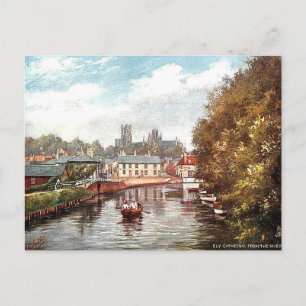 Antigua postal - Catedral de Ely del río Ouse